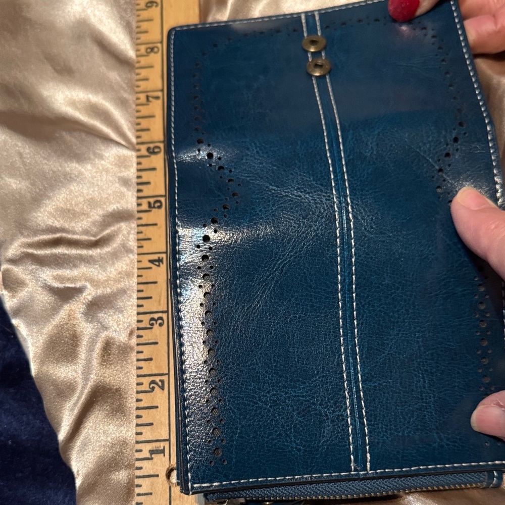 Teal Sendefn Leather Wallet with Sunflower Accent - Picture 5 of 5